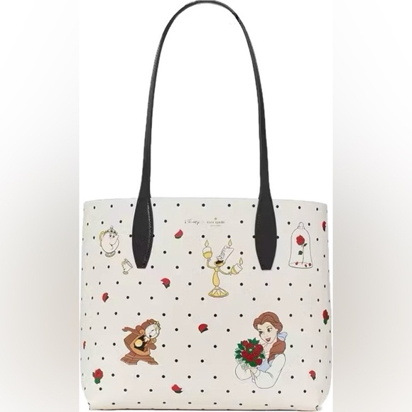 DISNEY X KATE SPADE BEAUTY AND THE BEAST REVERSIBLE LEATHER TOTE BAG w/WRISTLET! - Picture 4 of 7